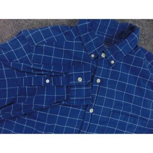 Vineyard Vines Shirt Mens Med Blue Windowpane Plaid Linen Blend Slight Stretch